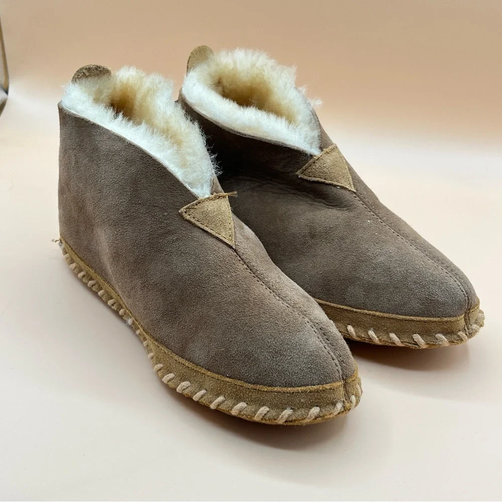 L.L. Bean Brown Suede Slippers with Cream Lining - Picture 2 of 11